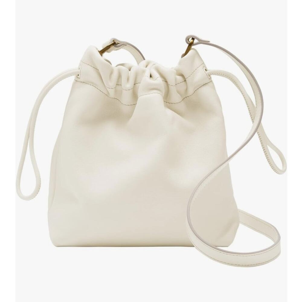 Fossil Gigi Small Leather Drawstring Crossbody Purse Handbag Angora White